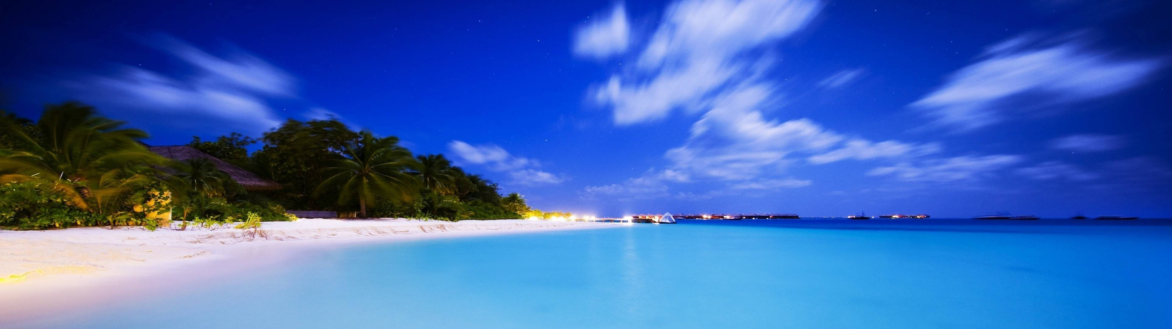 雙螢幕高畫質海灘桌布 3840x1080 壁紙