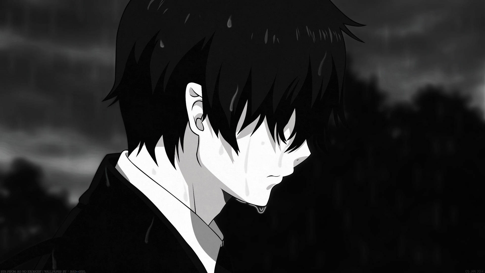 動漫少年雨中哭泣桌布 — 动漫男孩 壁紙