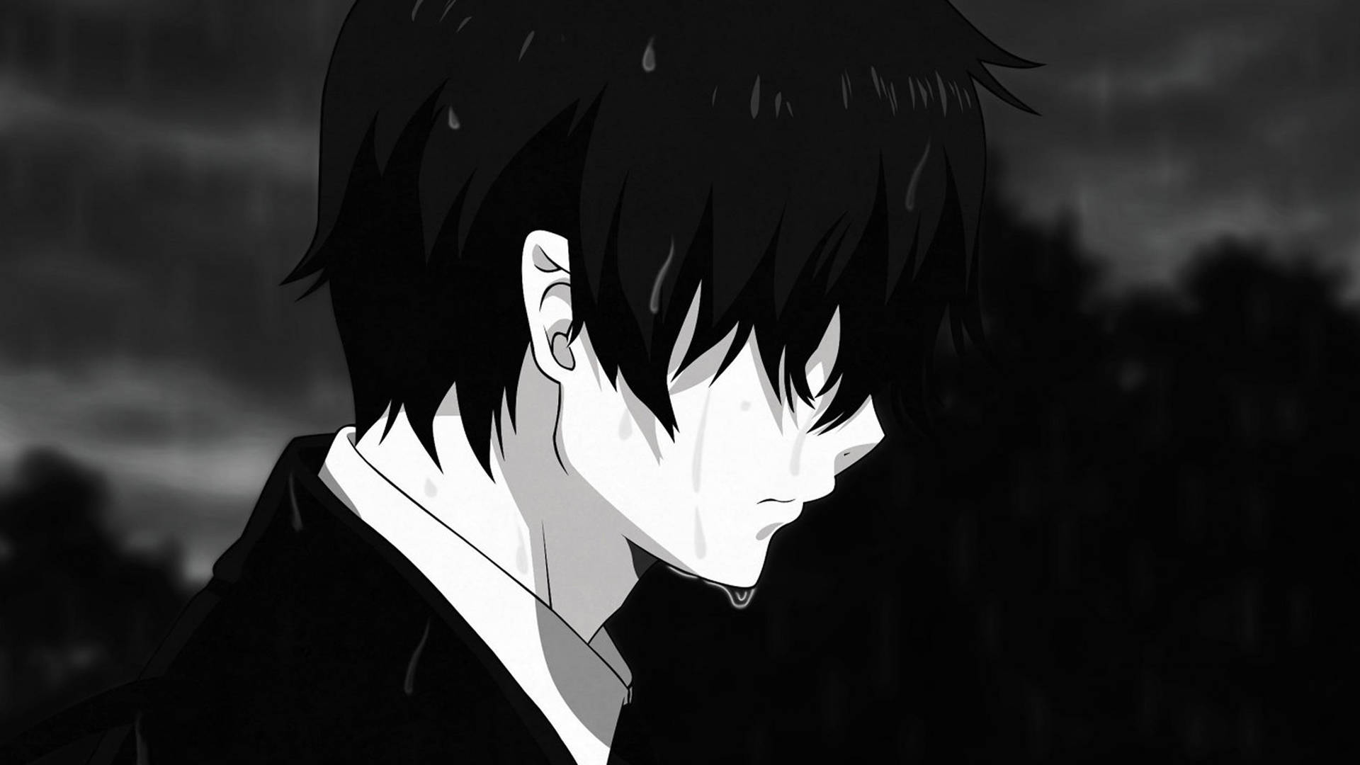 雨中哭泣的悲傷動漫男子 4K — 悲伤动漫 GIF 壁紙