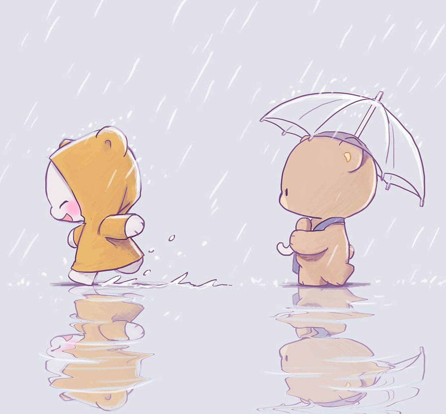 雨中溫馨時刻 - 牛奶與摩卡熊 壁紙