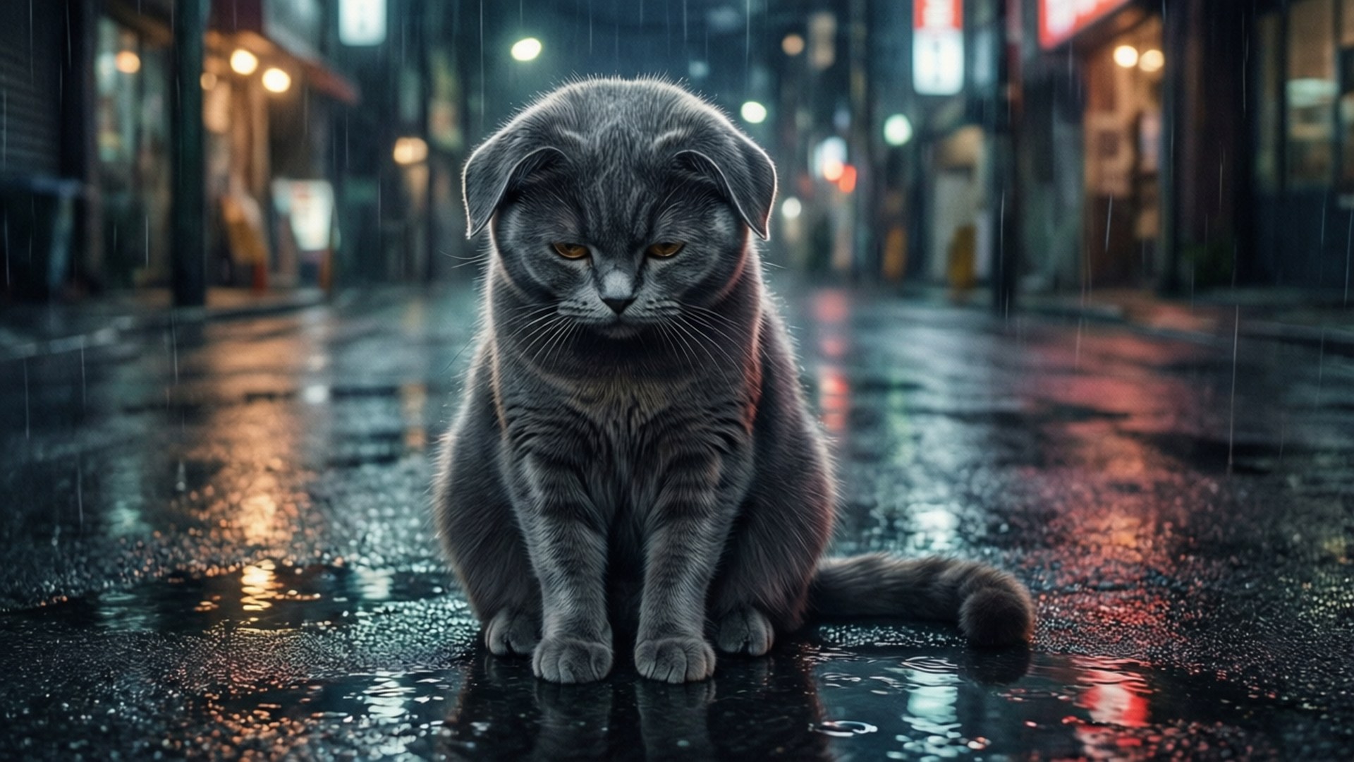 雨中街貓 壁紙