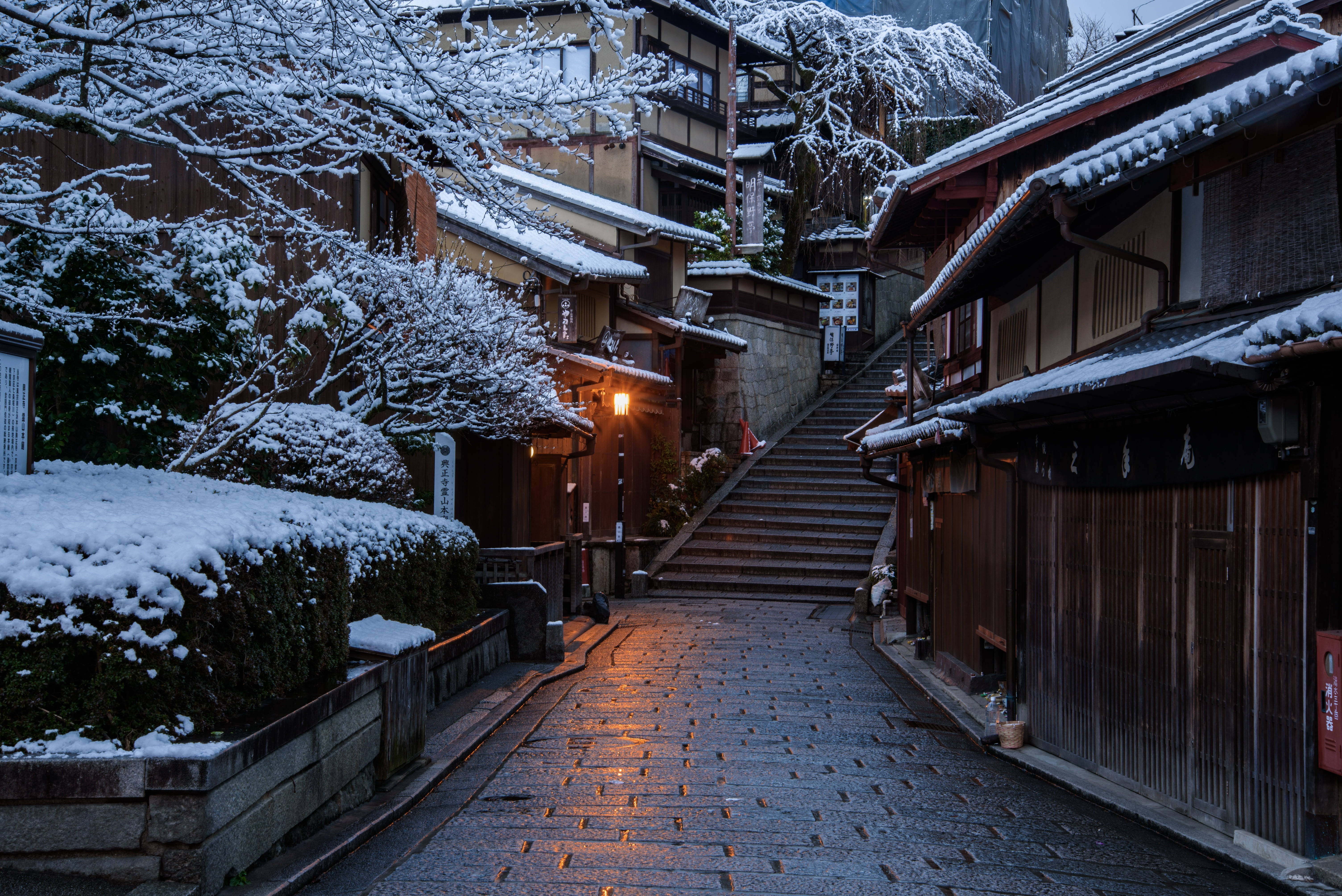 雪中京都日本4K 壁紙