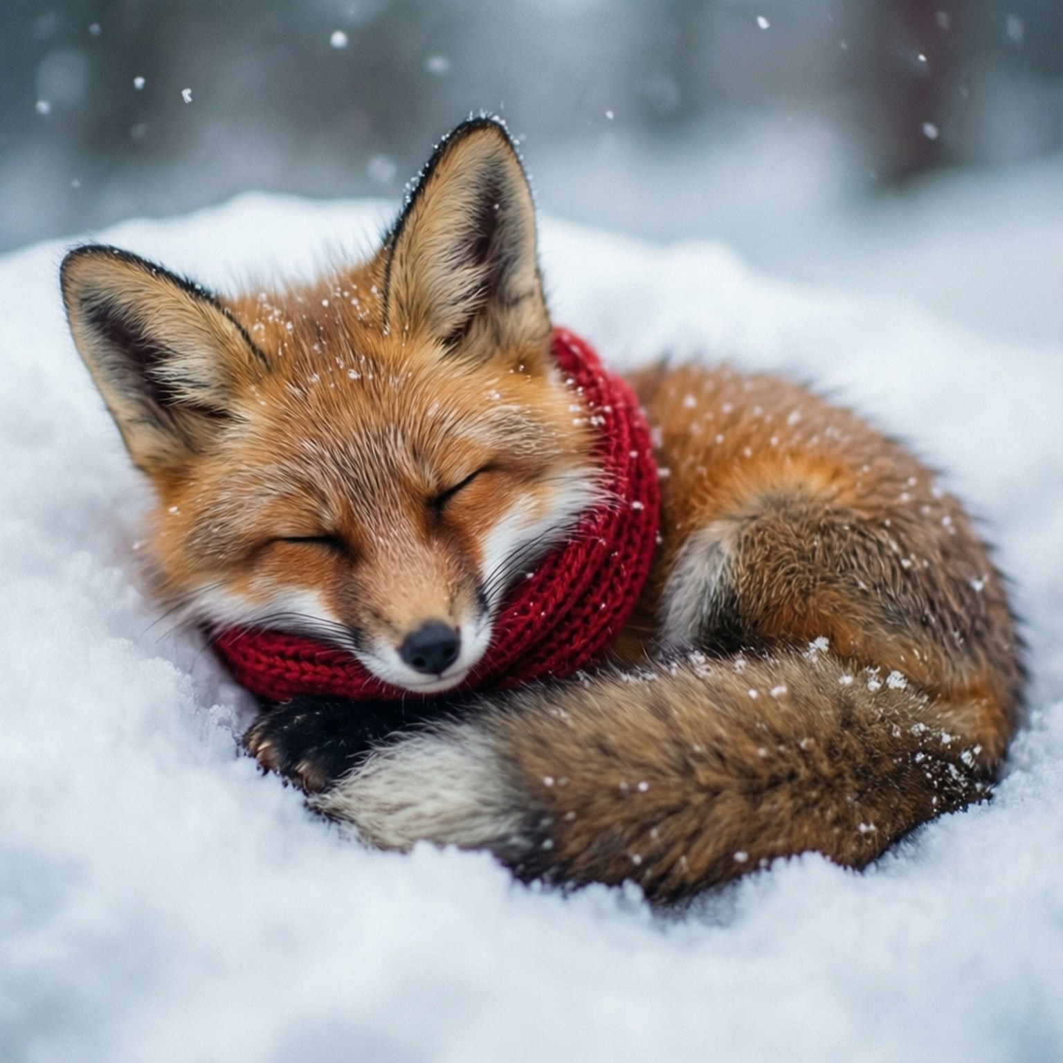 雪中安睡的小狐狸 壁紙