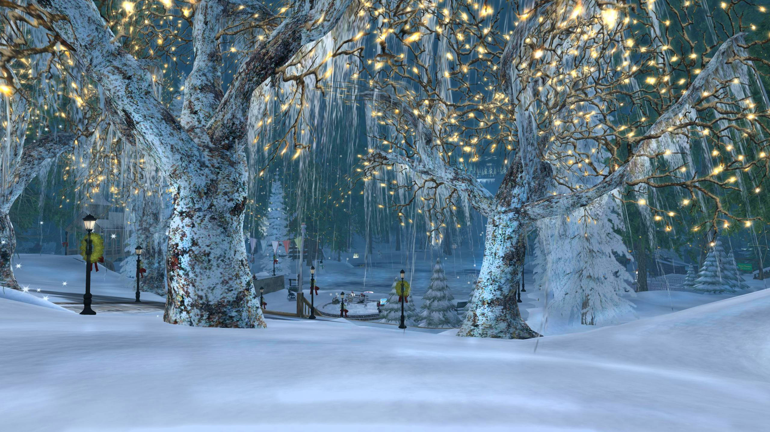 雪中聖誕樹動畫美景 壁紙