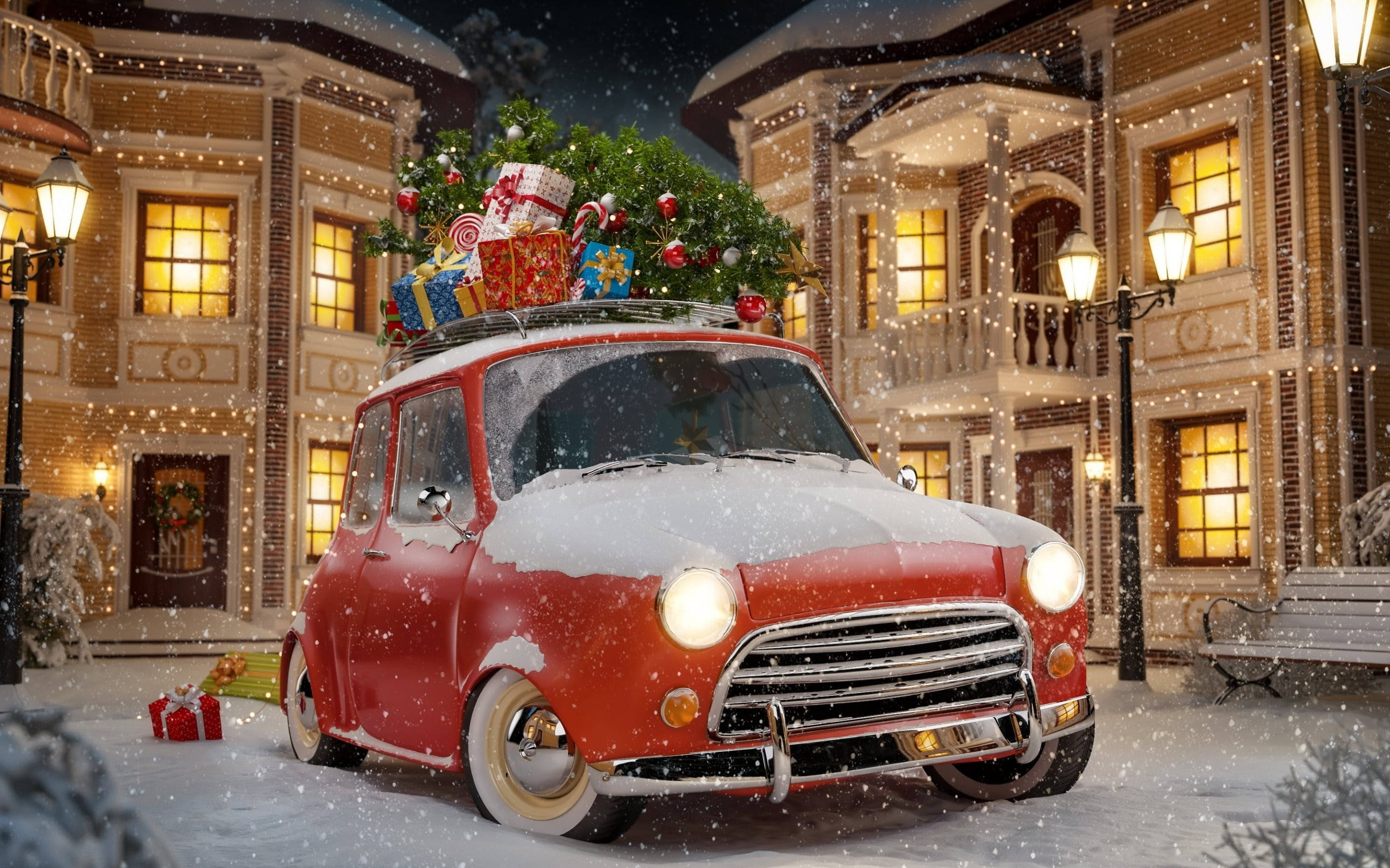 雪中聖誕靚車 壁紙