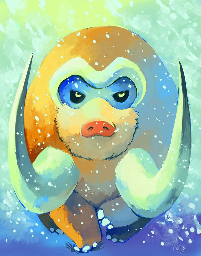 雪地中行走的象牙豬插畫 壁紙