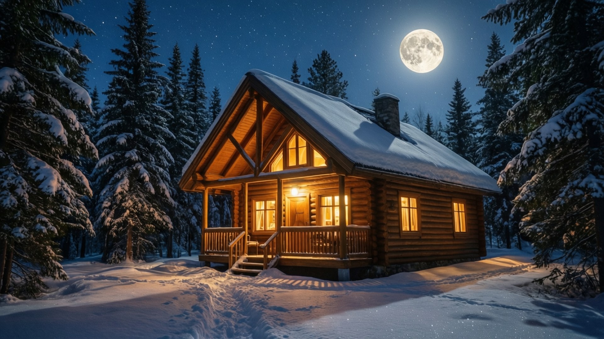 雪夜小屋 壁紙
