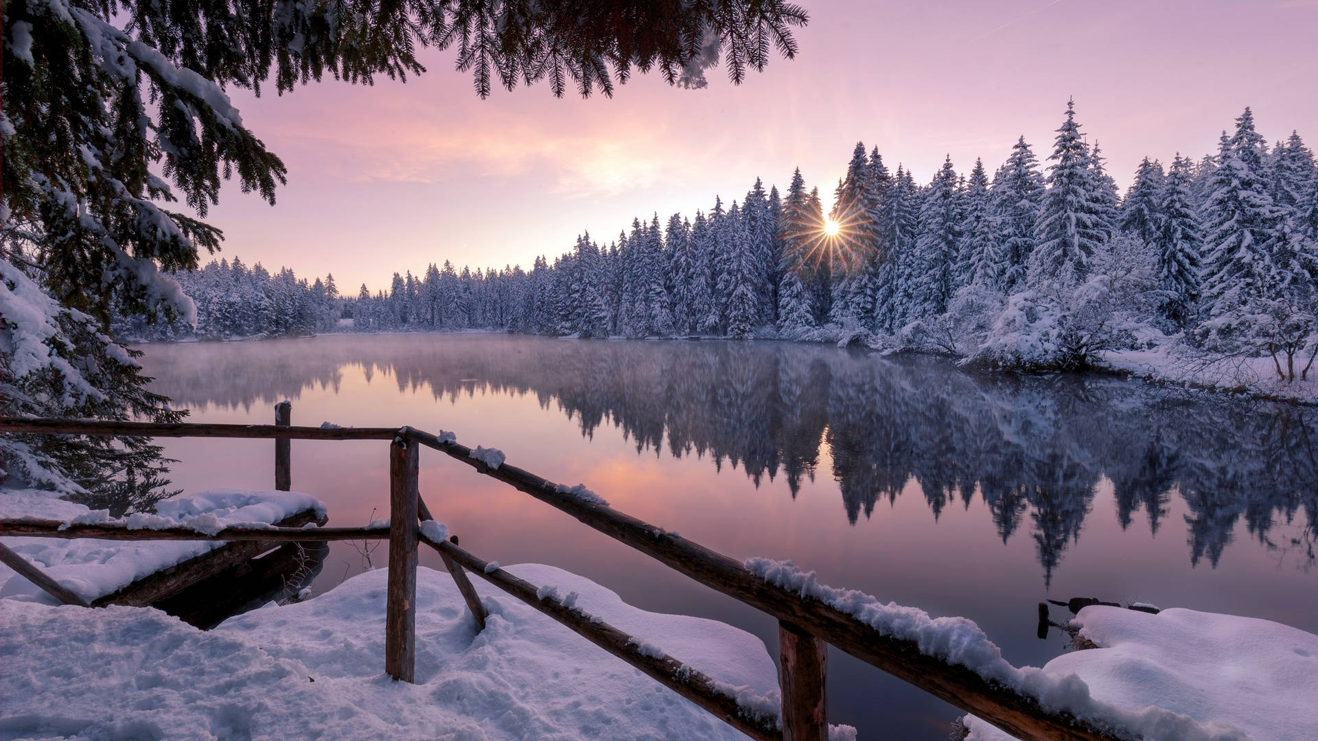 雪景如画湖泊 壁紙