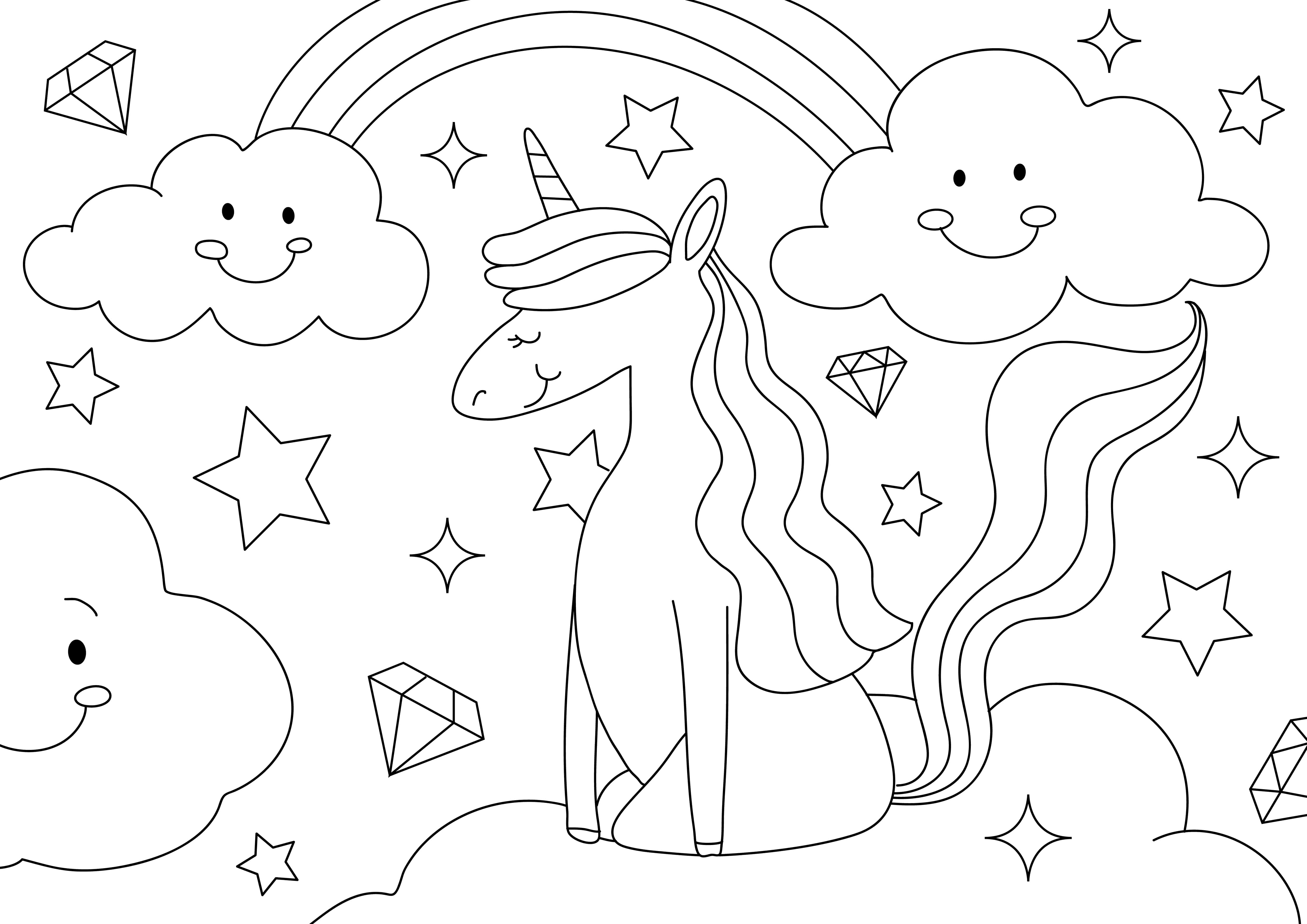 雲朵與獨角獸著色圖 壁紙