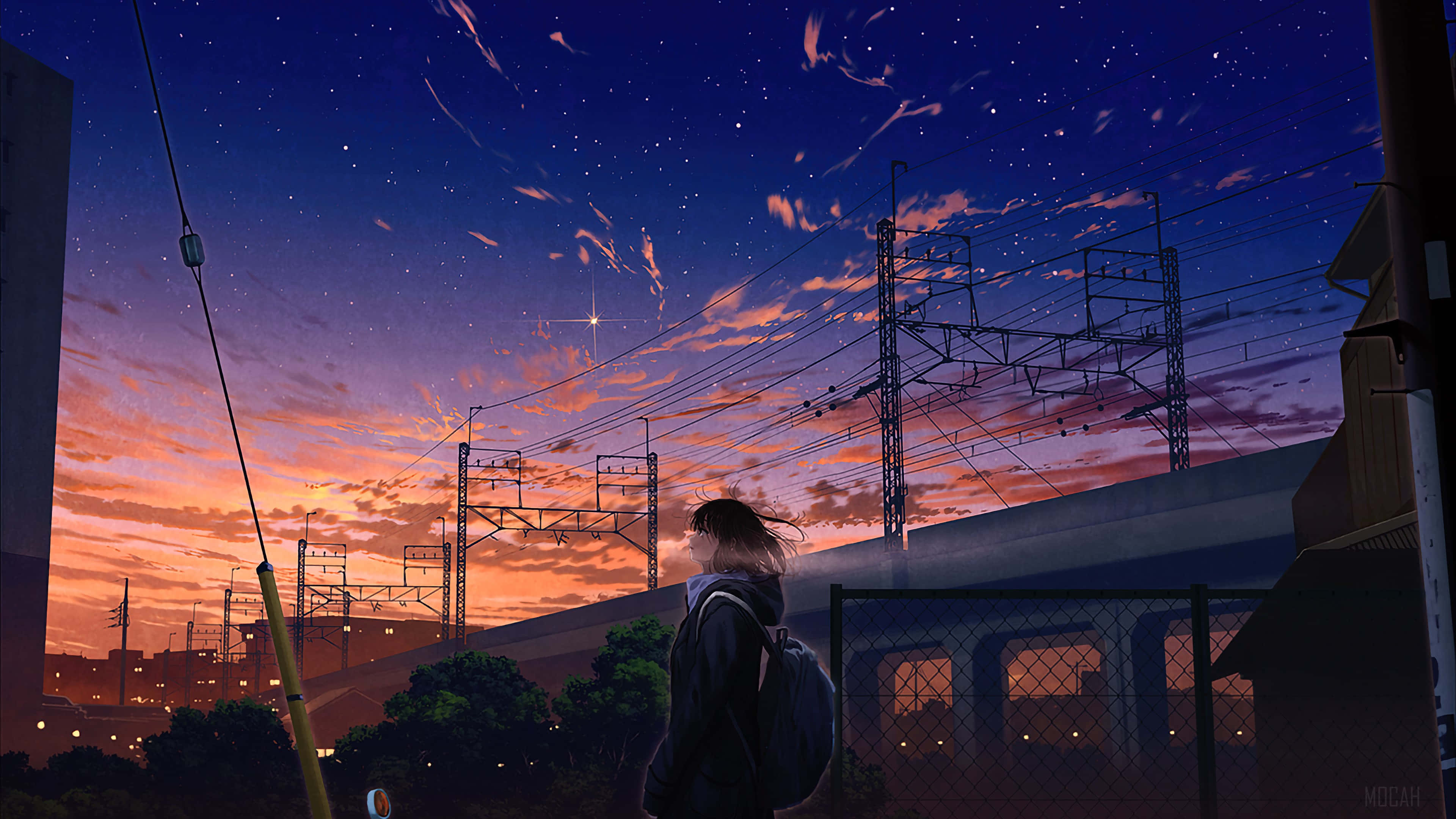 霓虹光芒照耀的城市夜景 壁紙