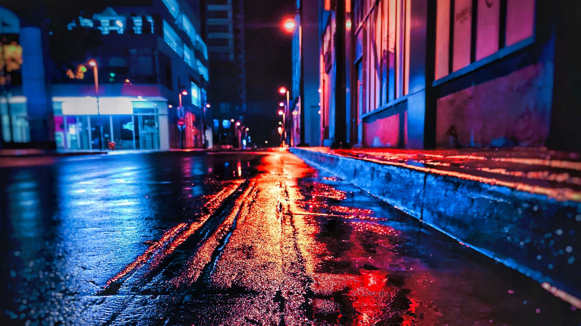 霓虹城市街道倒影背景 壁紙