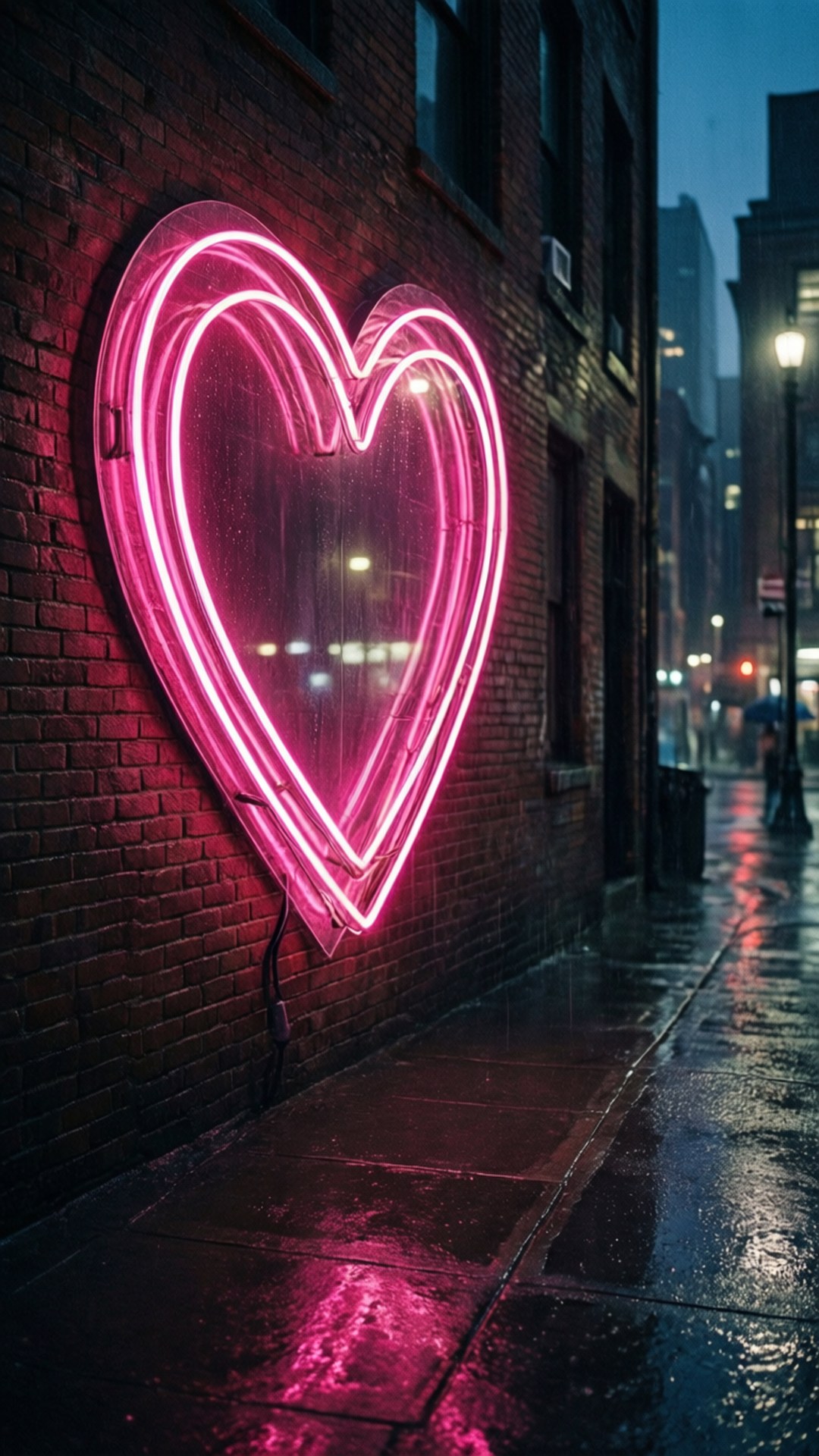 霓虹愛心雨夜 壁紙
