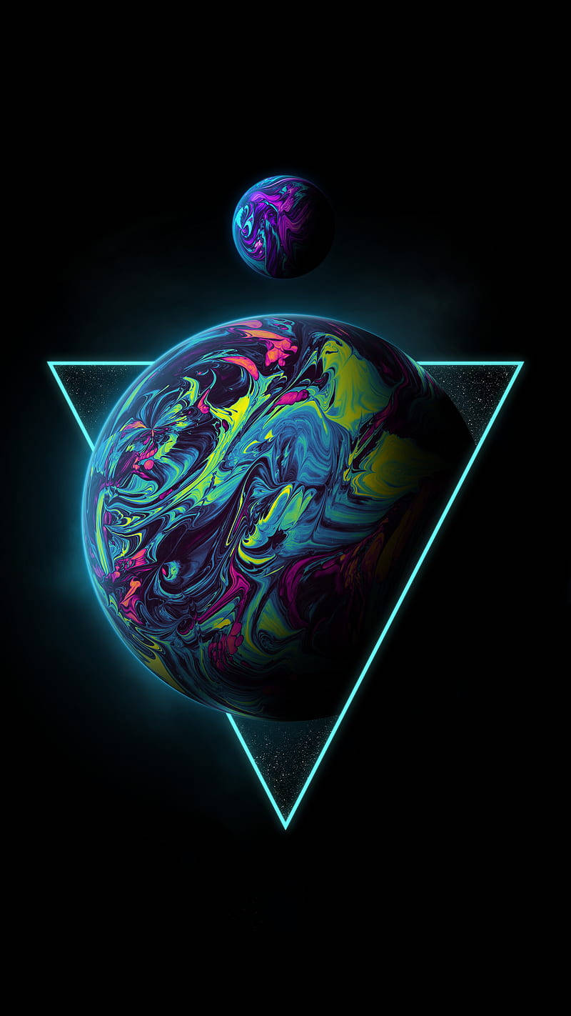 霓虹月亮與宇宙行星 壁紙