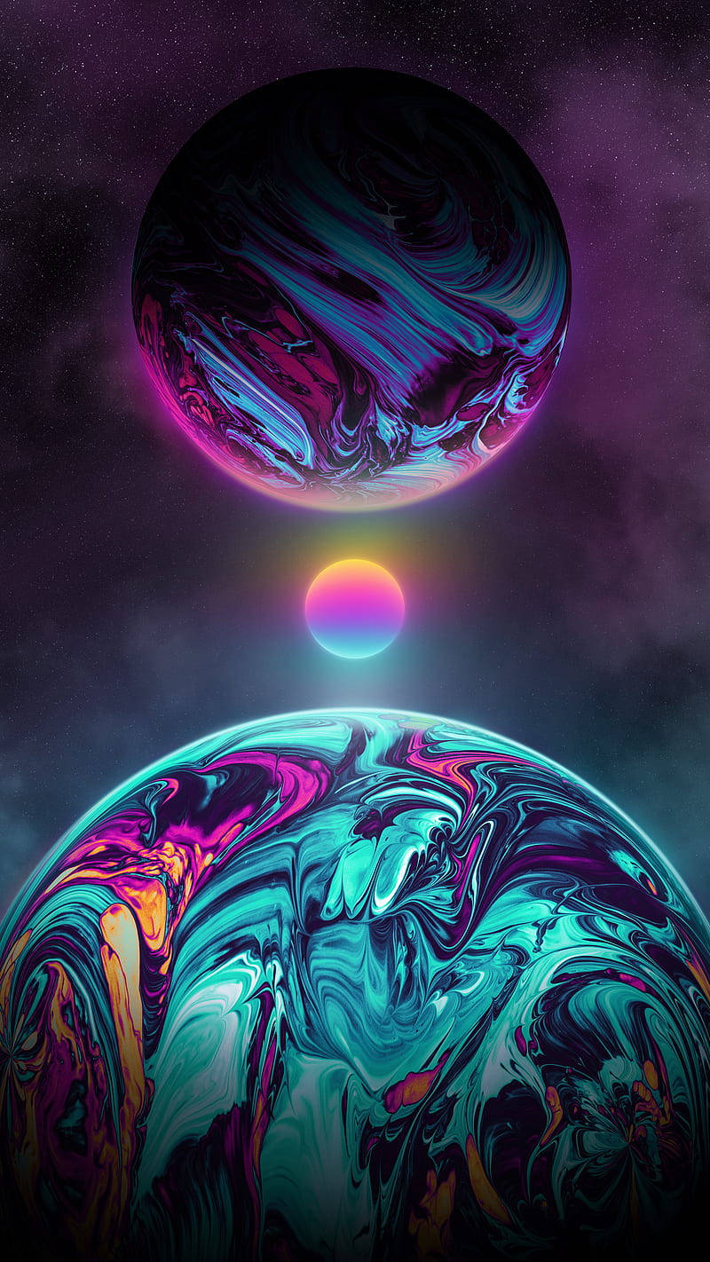 霓虹月亮與明亮行星 壁紙