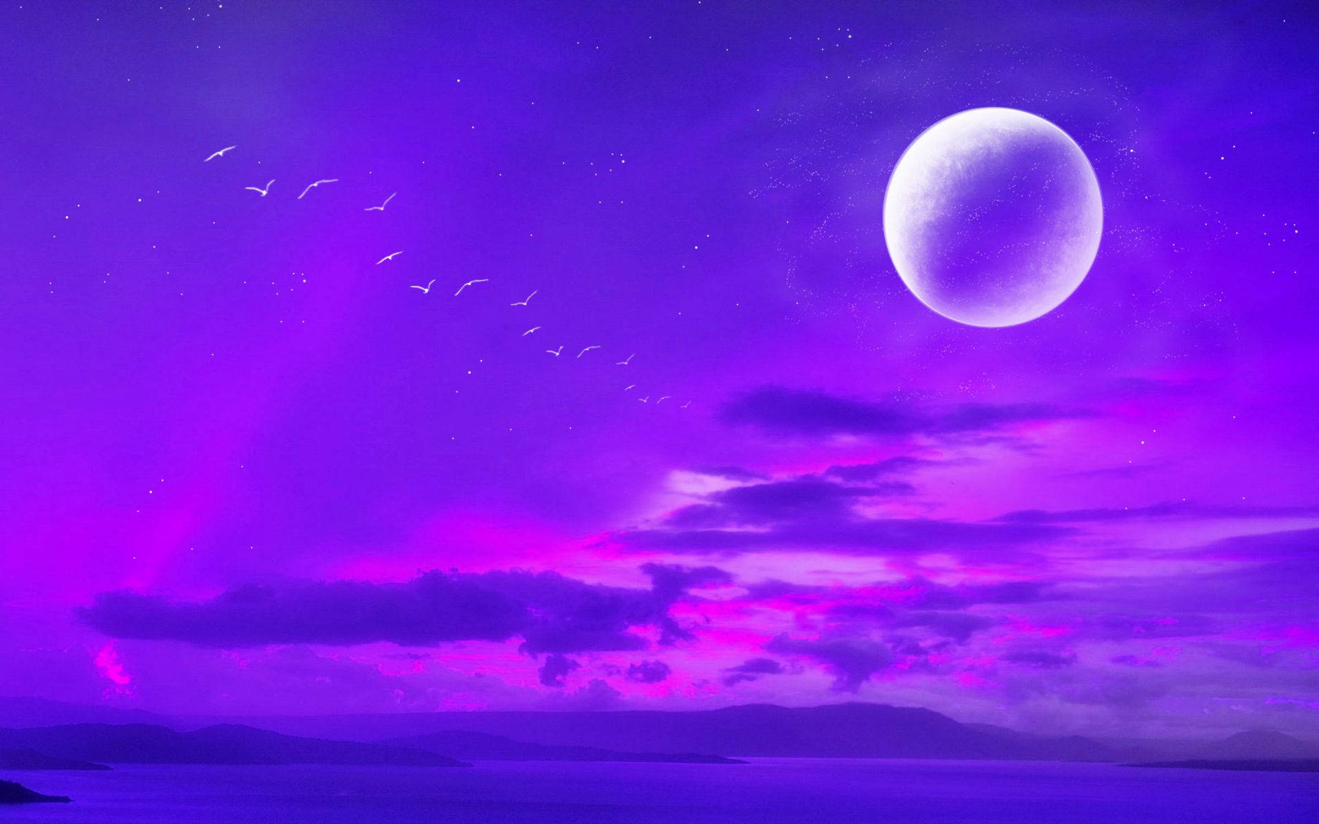 霓虹月亮與紫色天空 壁紙