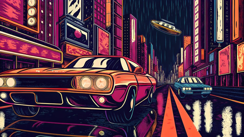 霓虹漂移：午夜都市景觀 壁紙