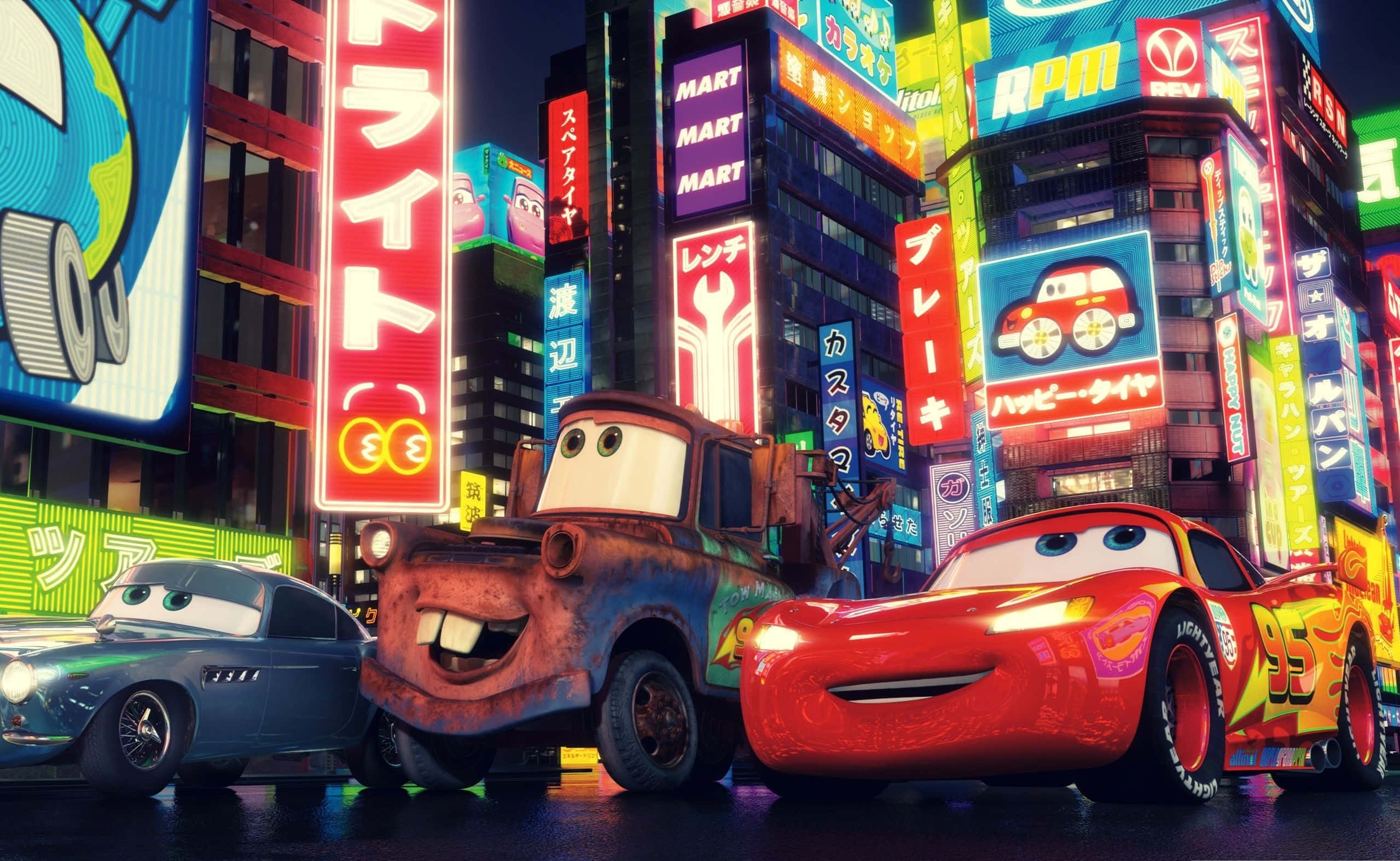霓虹灯下的城市汽车 壁紙