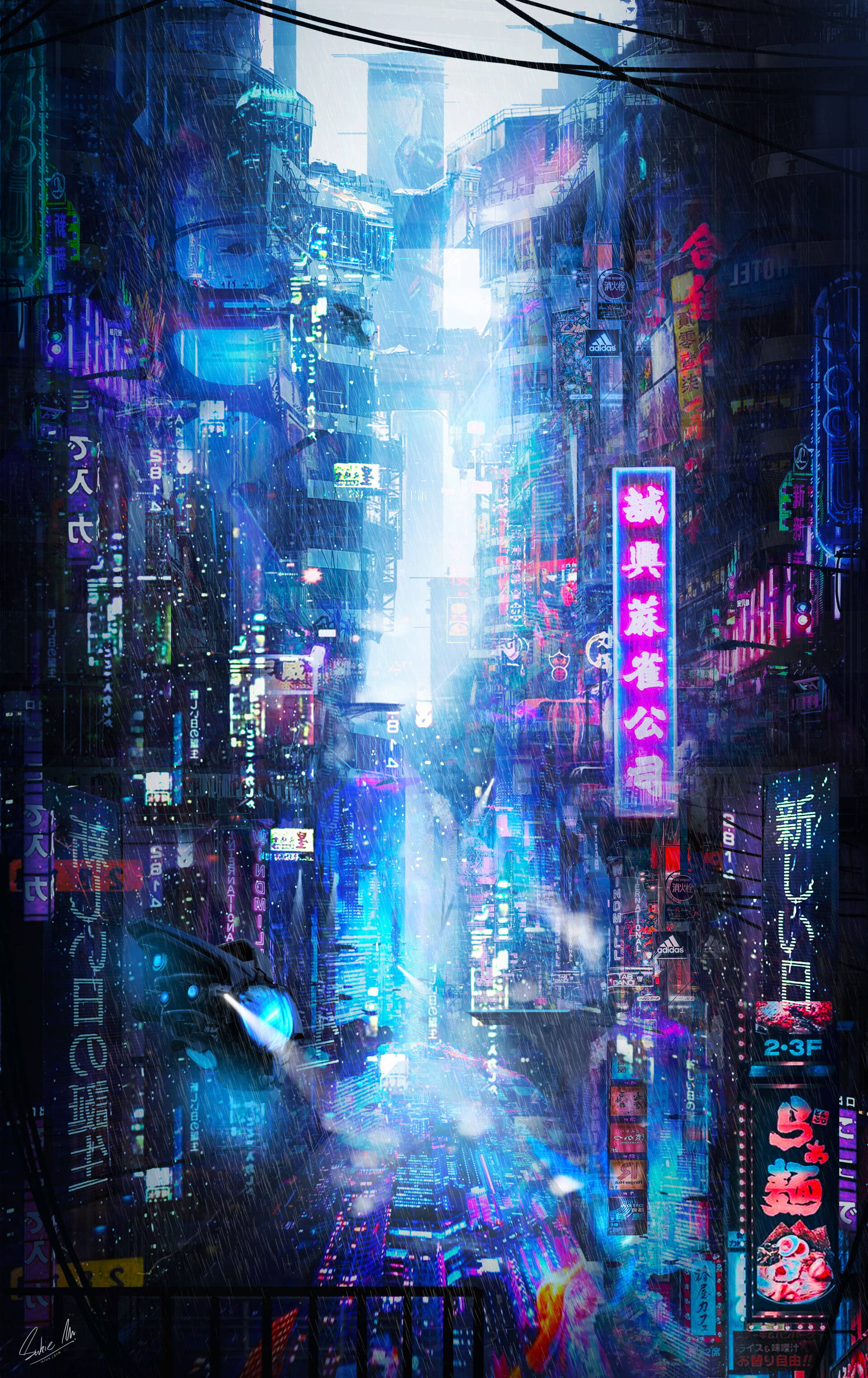 霓虹燈光與美麗雨景 壁紙