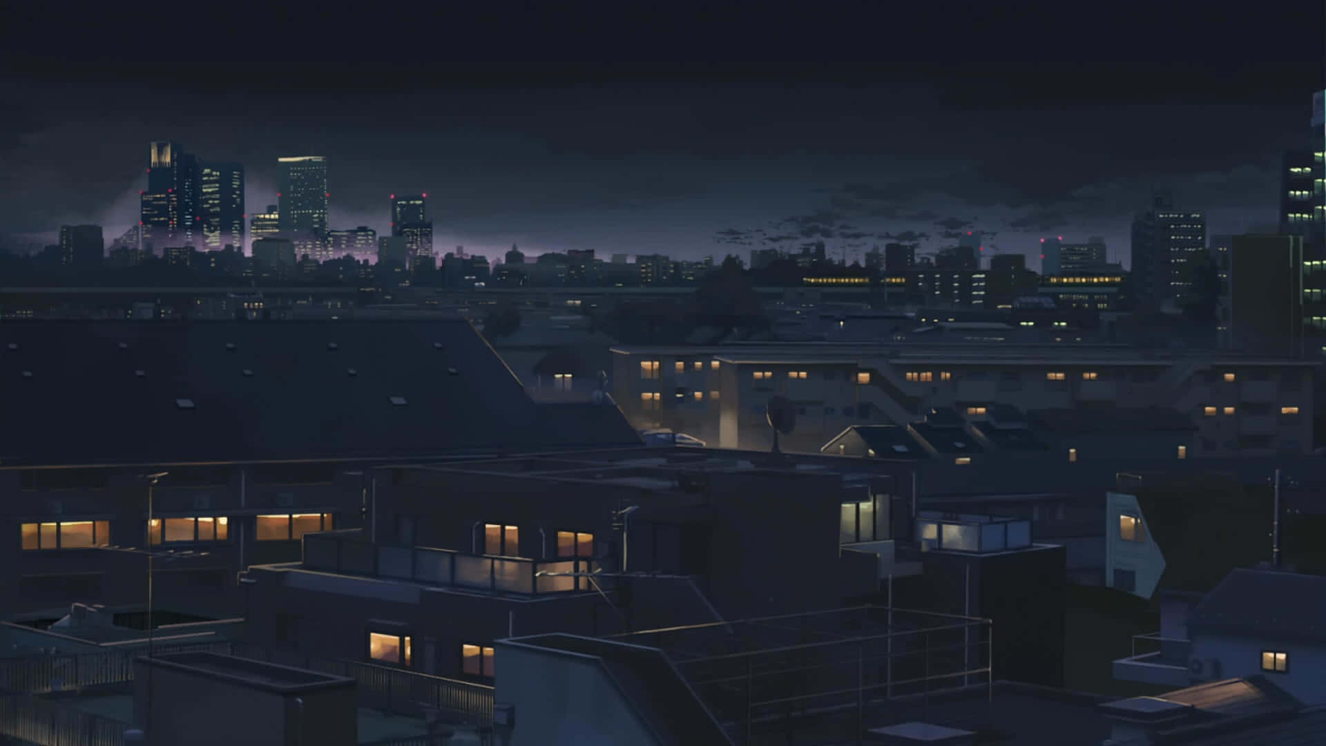 霓虹燈照亮繁華的動漫城市街道 壁紙