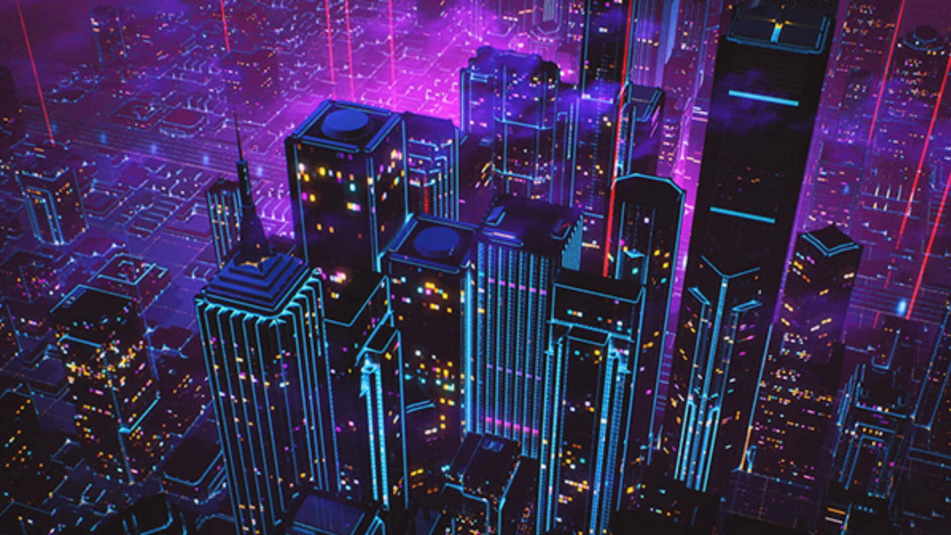 霓虹燈與建築交織的城市夜景 壁紙