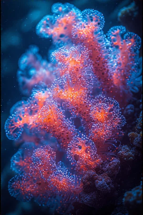 霓虹珊瑚水螅體特寫 – 8K 水下微距 壁紙