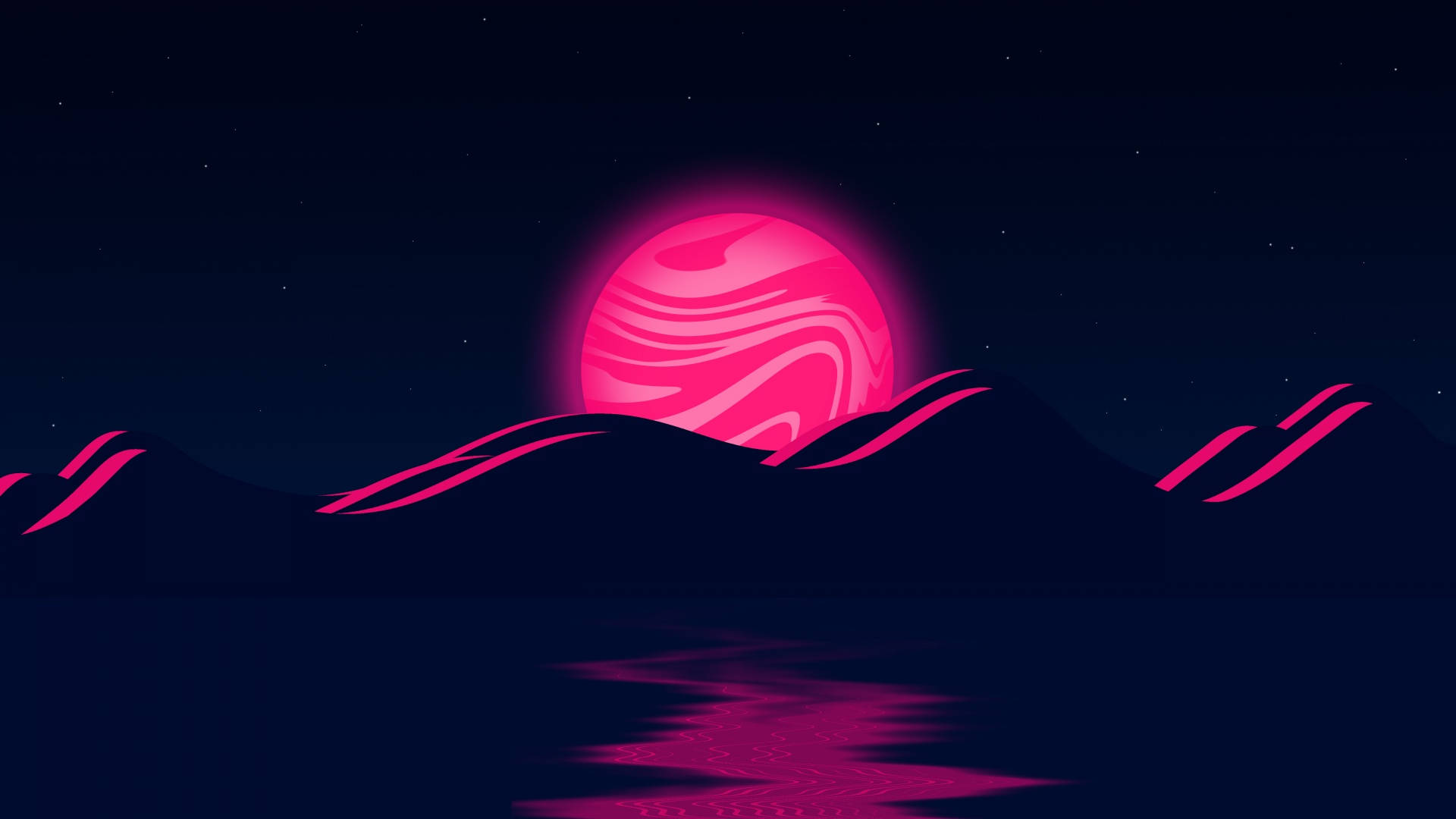 霓虹粉月波浪峰 壁紙