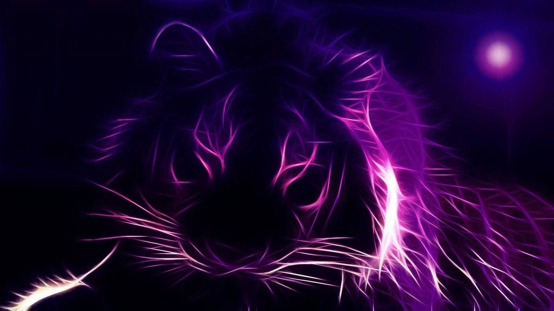 霓虹紫美學老虎剪影 壁紙
