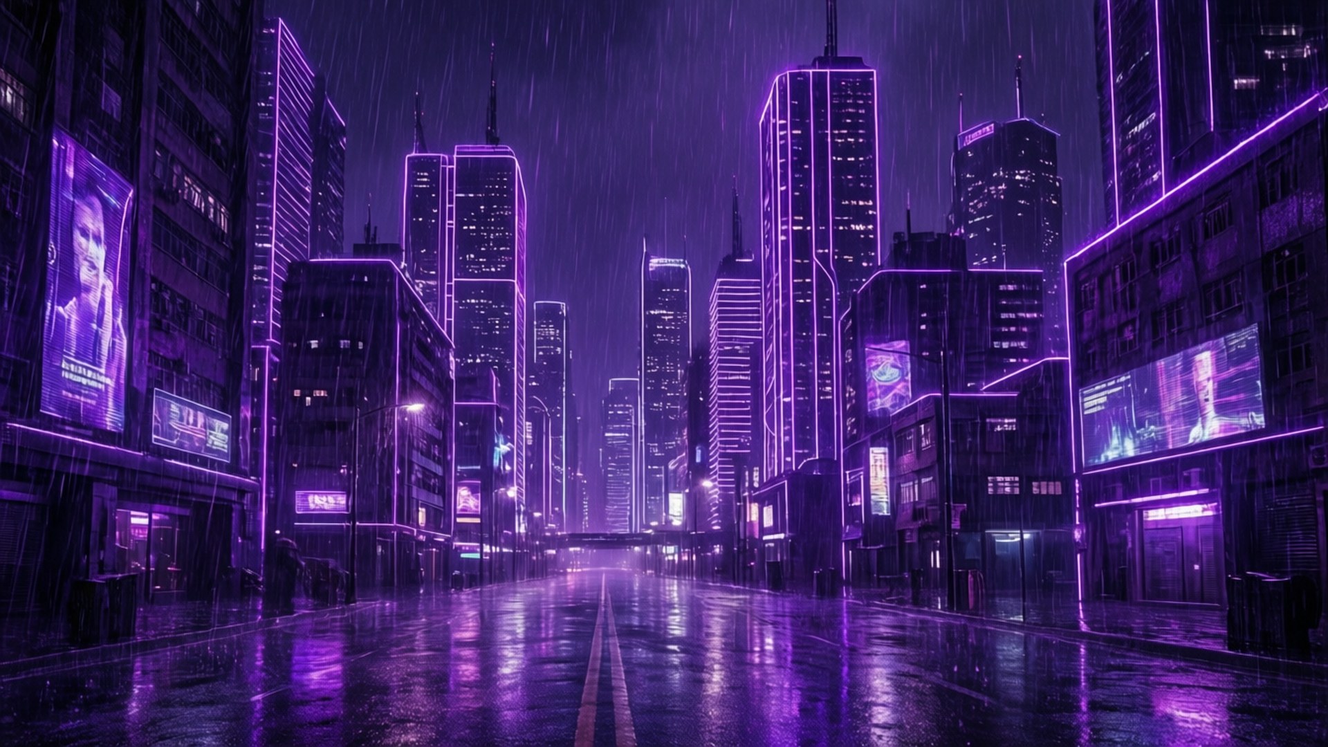 霓虹紫都市 壁紙