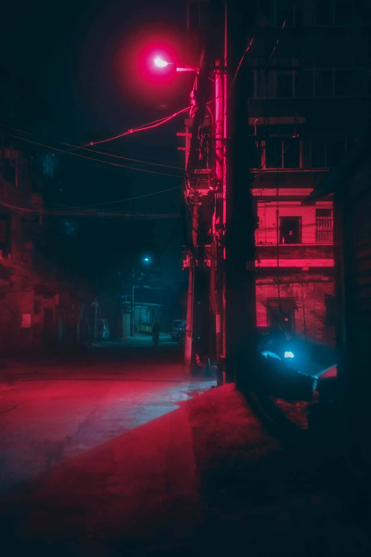 霓虹红美学光照亮街道 壁紙