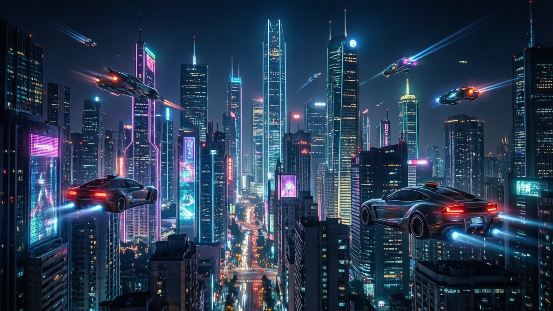 霓虹赛博朋克城市 壁紙