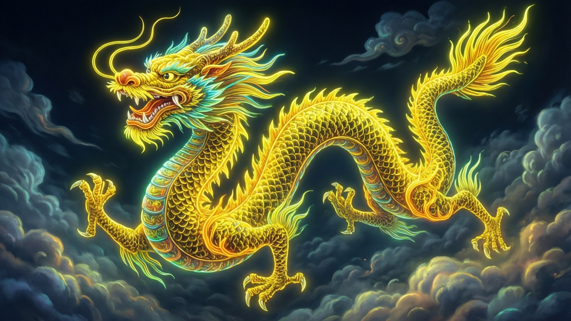 霓虹黃中國龍 壁紙