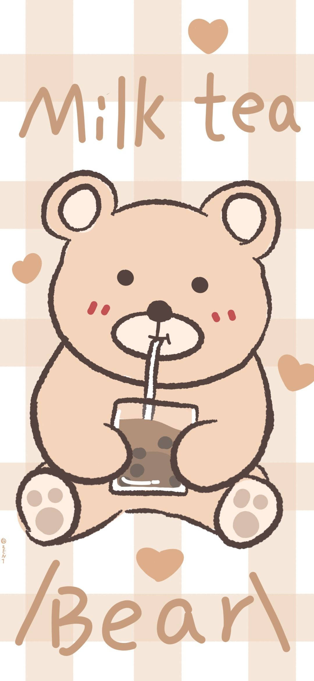 韓國小熊享受奶茶 壁紙