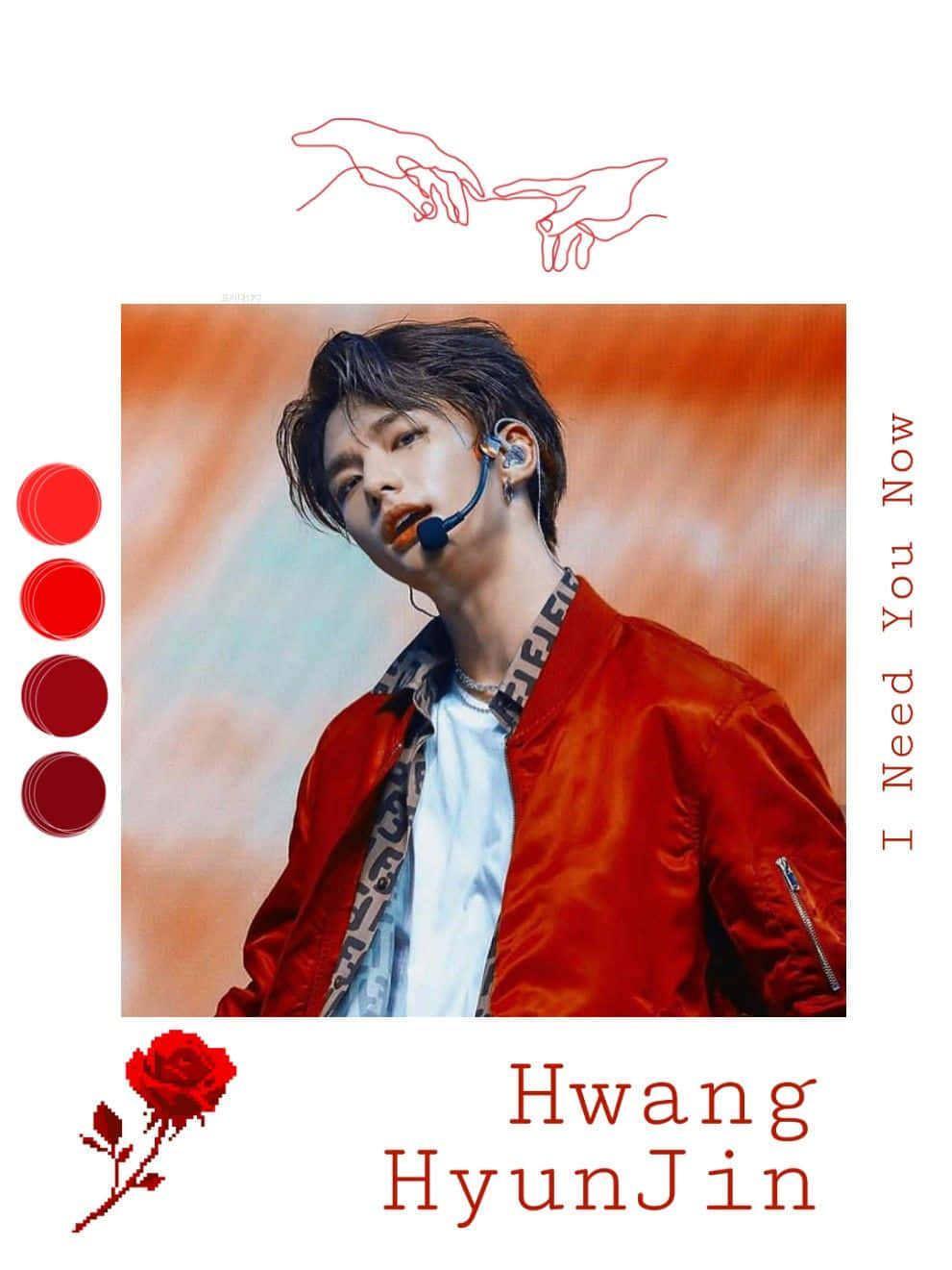 韓國歌手Hyunjin身穿紅色外套 壁紙