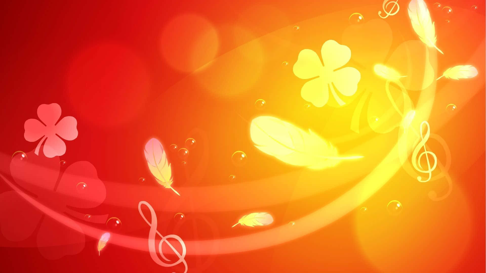 音樂符號花朵羽毛橘色背景 壁紙