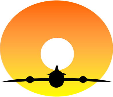 飛機剪影夕陽 壁紙