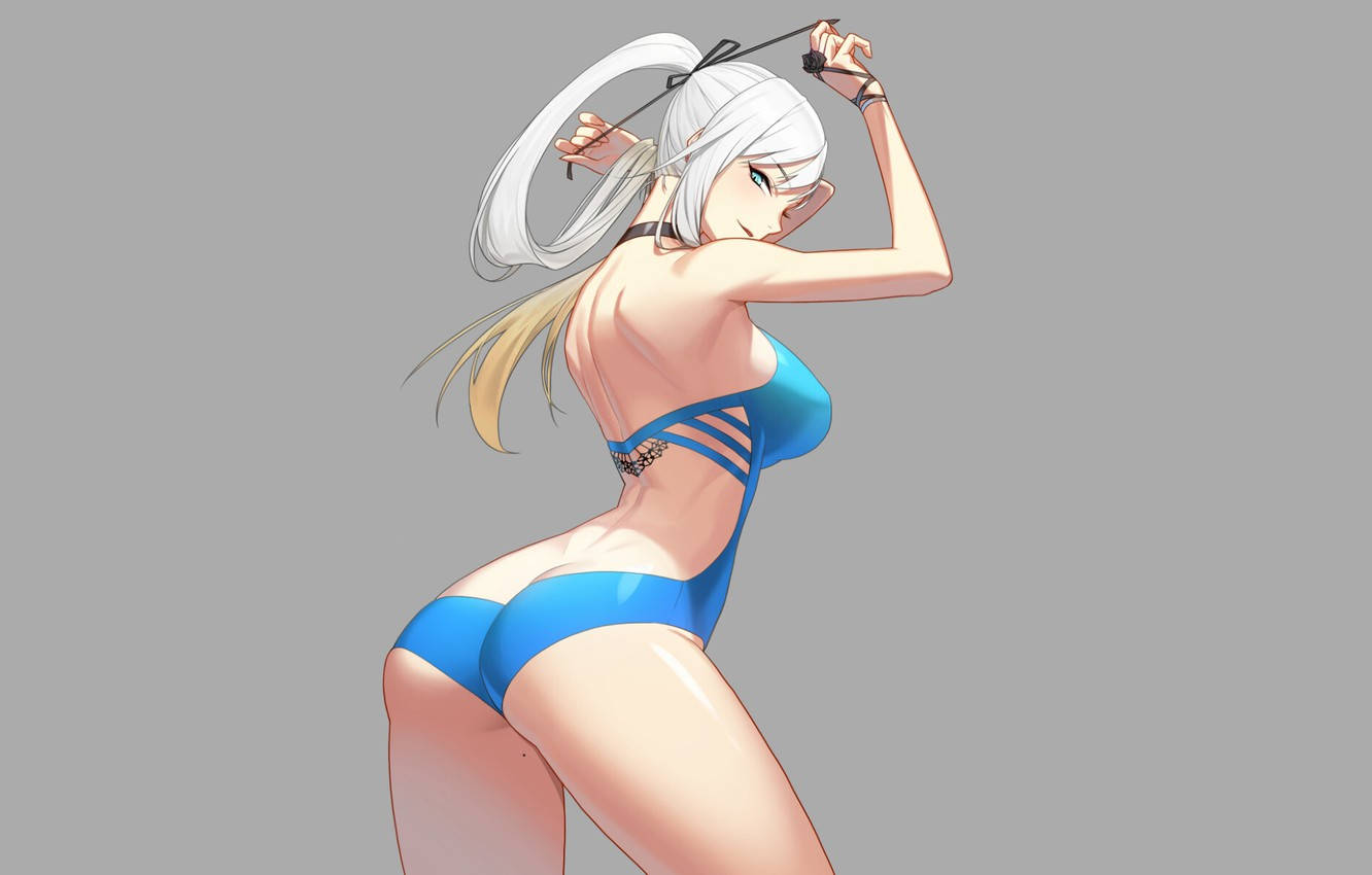 马尾辫动漫女孩穿比基尼 壁紙
