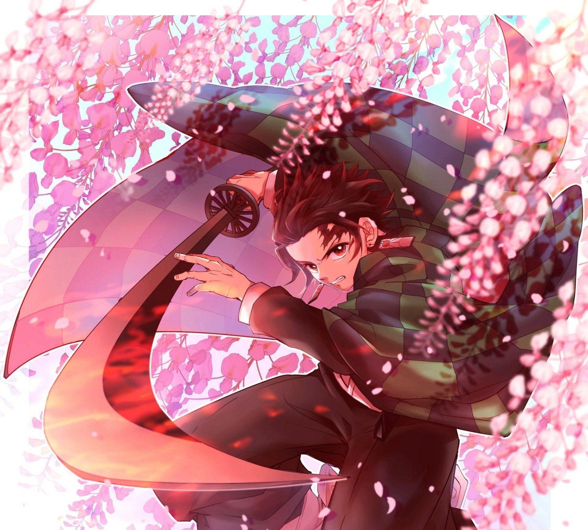 鬼滅之刃 炭治郎 粉色花海 壁紙
