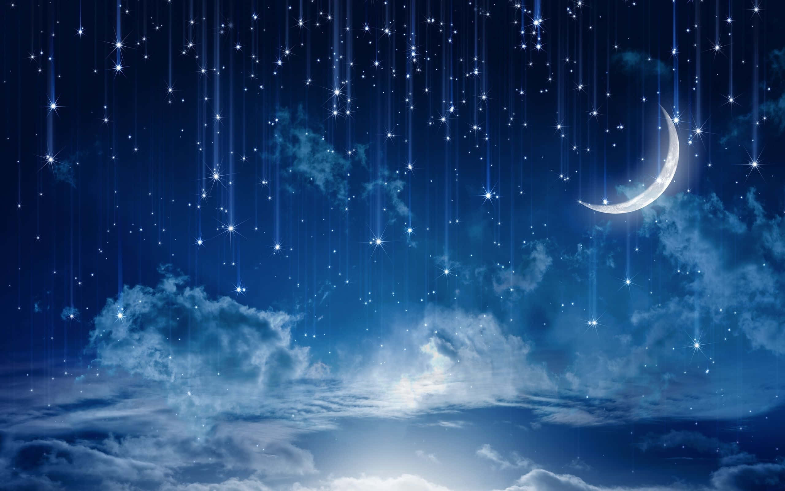 魔幻夜空：新月與流星雨 壁紙