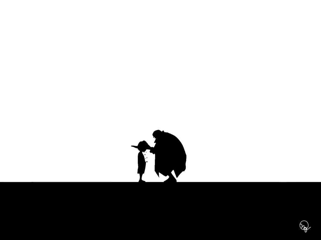 傑克將草帽戴在魯夫頭上的剪影《ONE PIECE》桌布 — 魯夫 壁紙