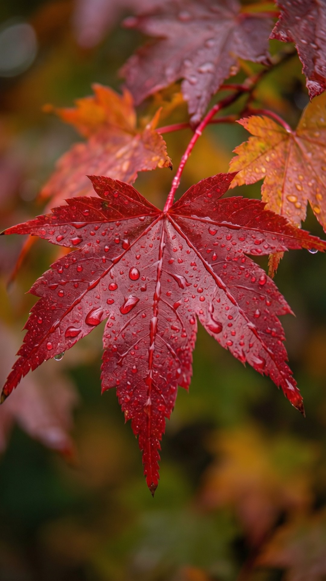 鮮紅楓葉微距特寫 壁紙