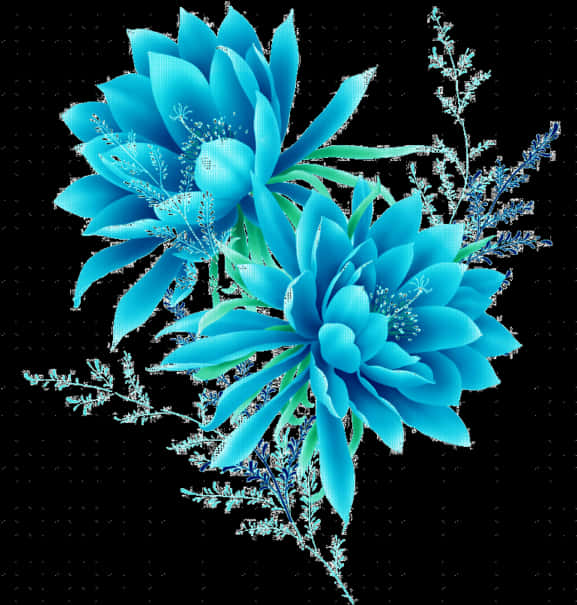 鮮豔藍色花卉藝術 壁紙