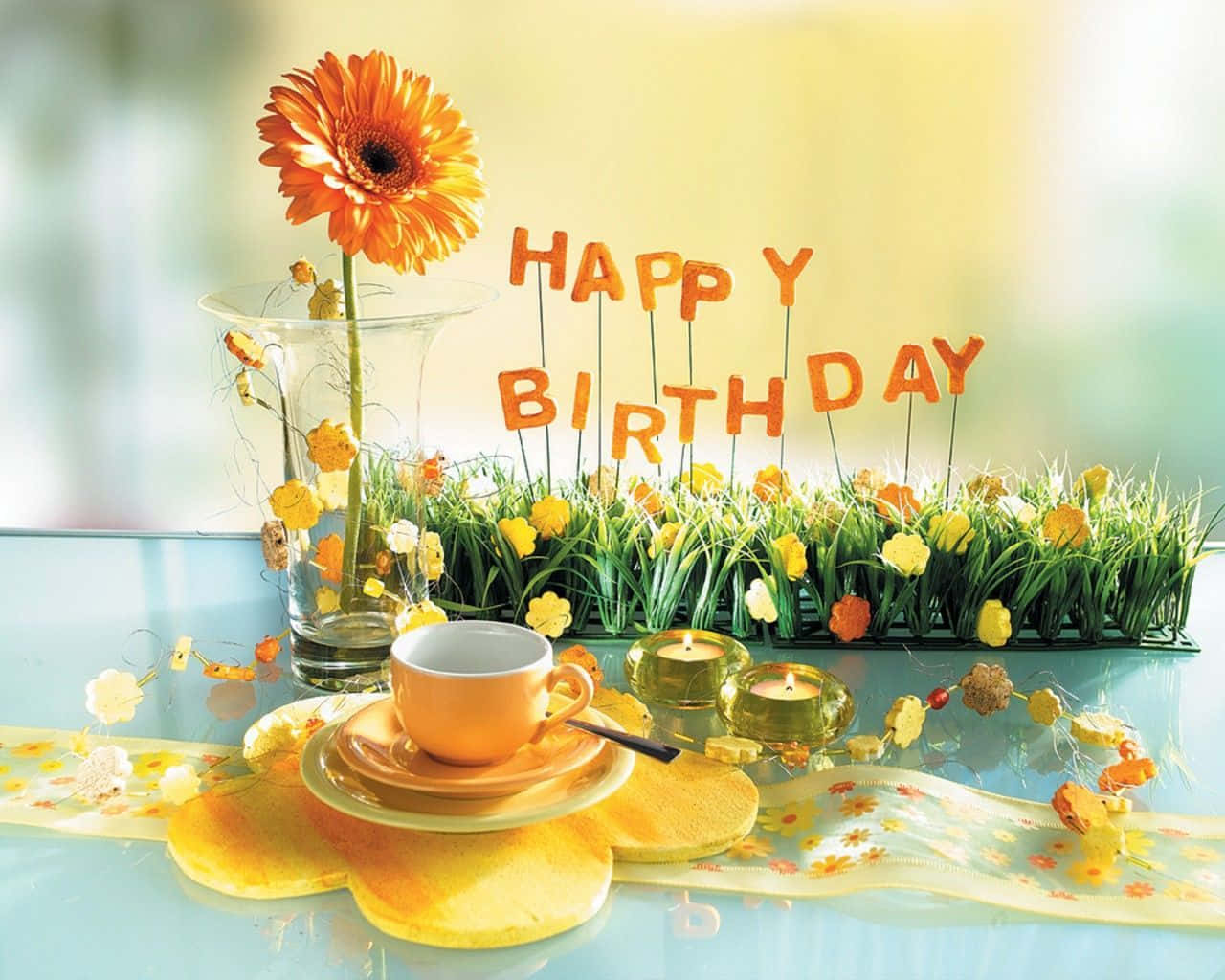 黃色向日葵生日祝福圖片 壁紙