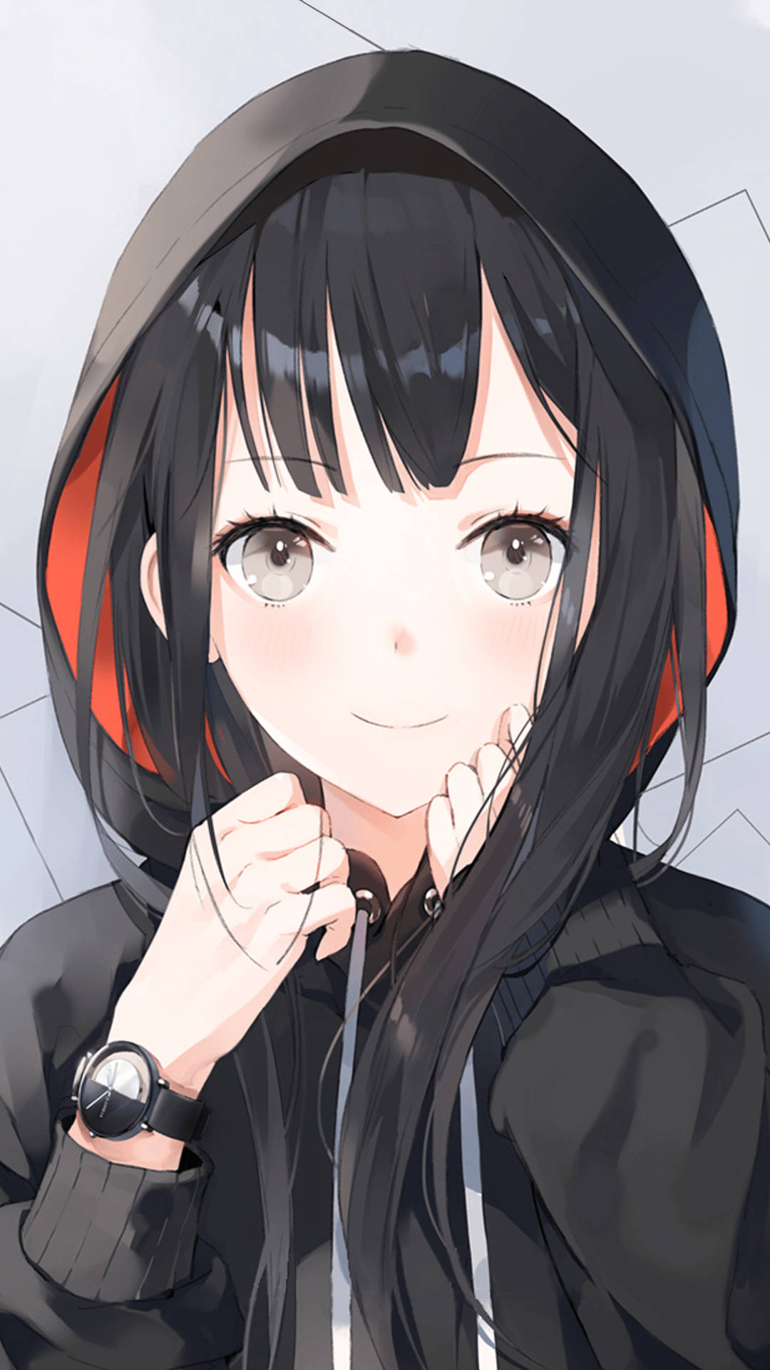 黑发动漫女孩连帽衫 壁紙