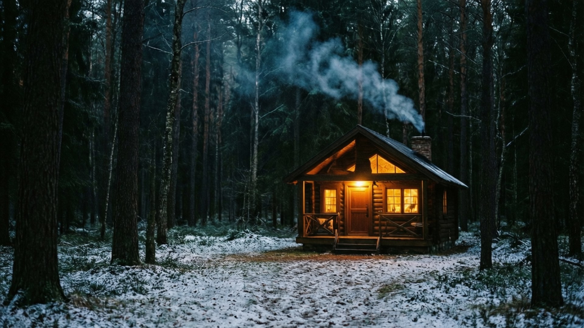 黑暗森林中的温馨小屋 壁紙