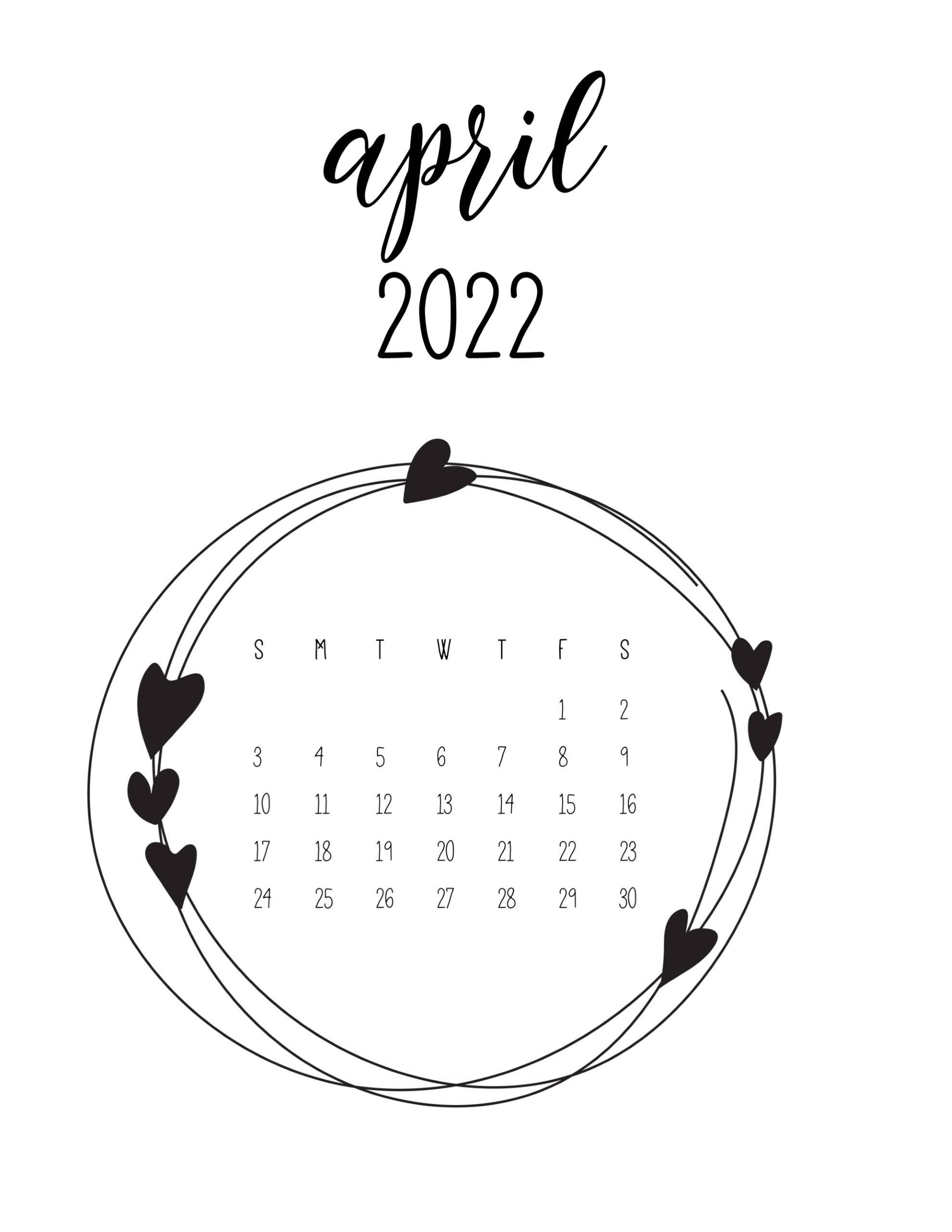 黑白2022年4月日历 壁紙