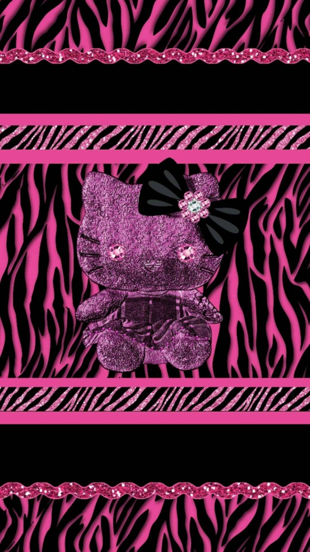 黑色Hello Kitty動物紋圖案 壁紙