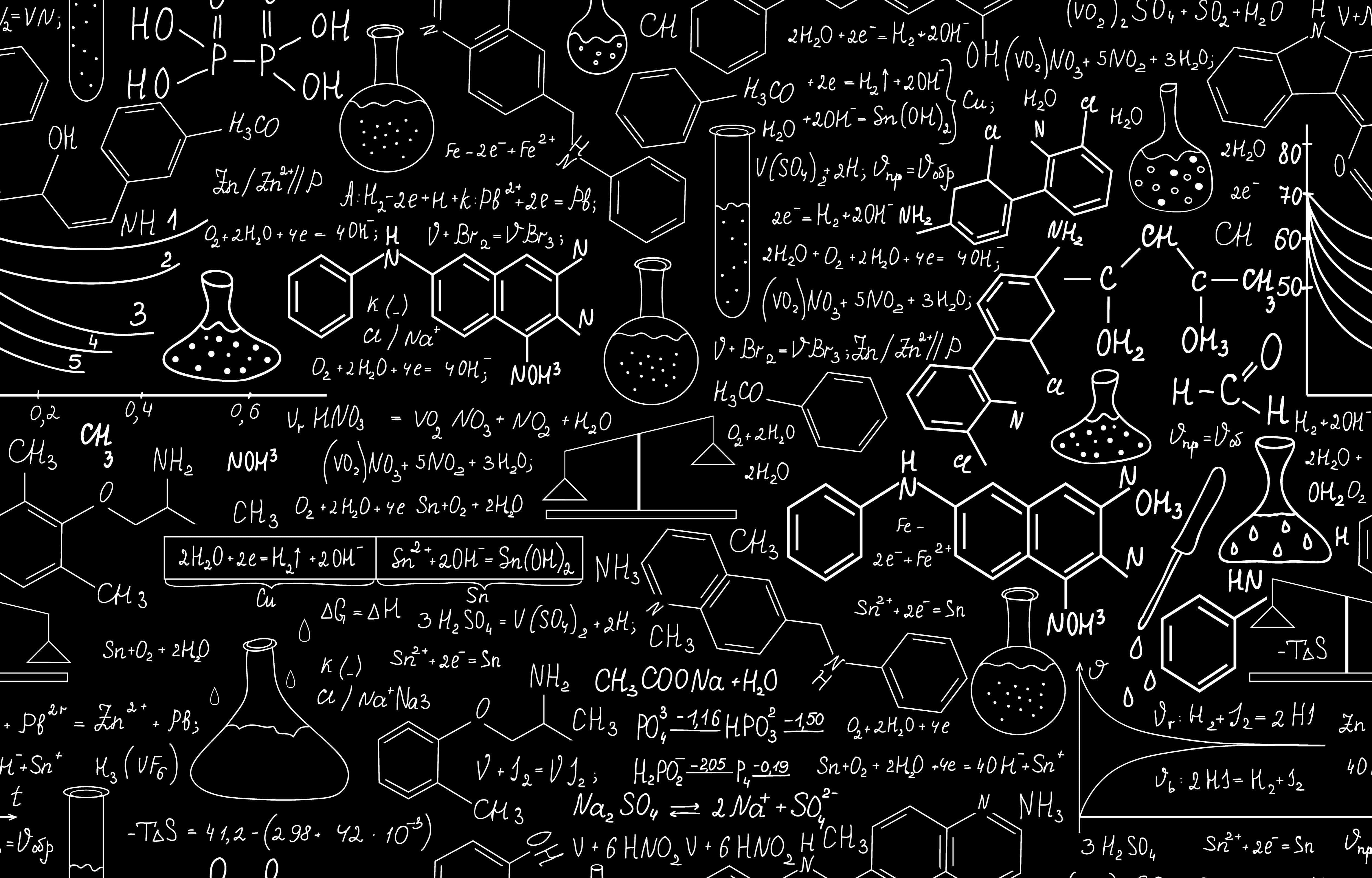 黑色背景上布满许多科学公式 壁紙