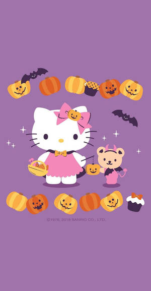 Hello Kitty 萬聖節紫色圖案桌布 — Hello Kitty 萬聖節 壁紙