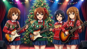 K-ON! 女孩們在舞台上進行聖誕音樂會表演 — 动漫圣诞 壁紙