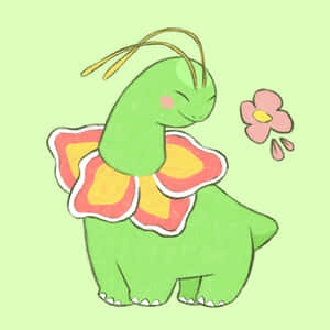 Meganium 可爱插画 绿色背景 — 任天堂 壁紙